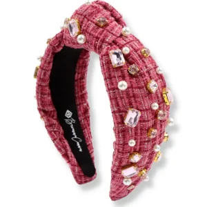 BC x Stylin Brunette - Maroon Tweed Headband with Blush Pink Crystals & Pearls-Brianna Cannon New