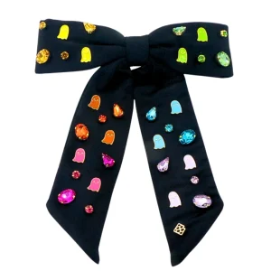 Black Bow Barrette With Neon Ghosts & Crystals-Brianna Cannon New