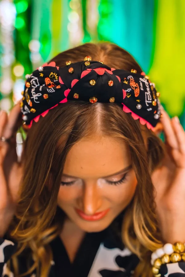 Black Embroidered Back to School Headband with Crystals-Brianna Cannon Outlet