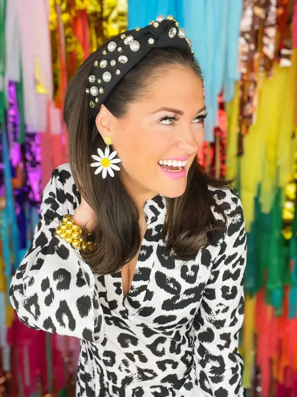 Black Twill Headband with Large Pearls and Crystals-Brianna Cannon Online