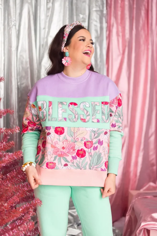 BLESSED Floral Fleece-Lined Sweatshirt-Brianna Cannon Hot