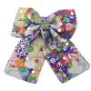 Blue & Gold Floral Silk Bow Barrette with Cabochons & Crystals-Brianna Cannon Best
