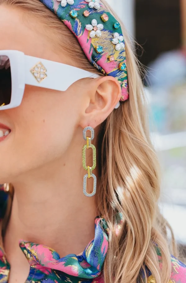 Blue & Green Crystal Link Drop Earrings-Brianna Cannon Discount