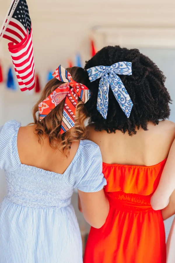 Blue & White Mykonos Eyelet Bow Barrette-Brianna Cannon Online
