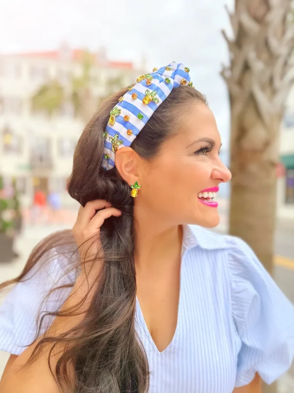 Blue & White Striped Pineapple Fruit Headband-Brianna Cannon Fashion