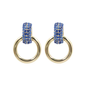 Blue Crystal & Gold Knocker Earrings-Brianna Cannon Sale