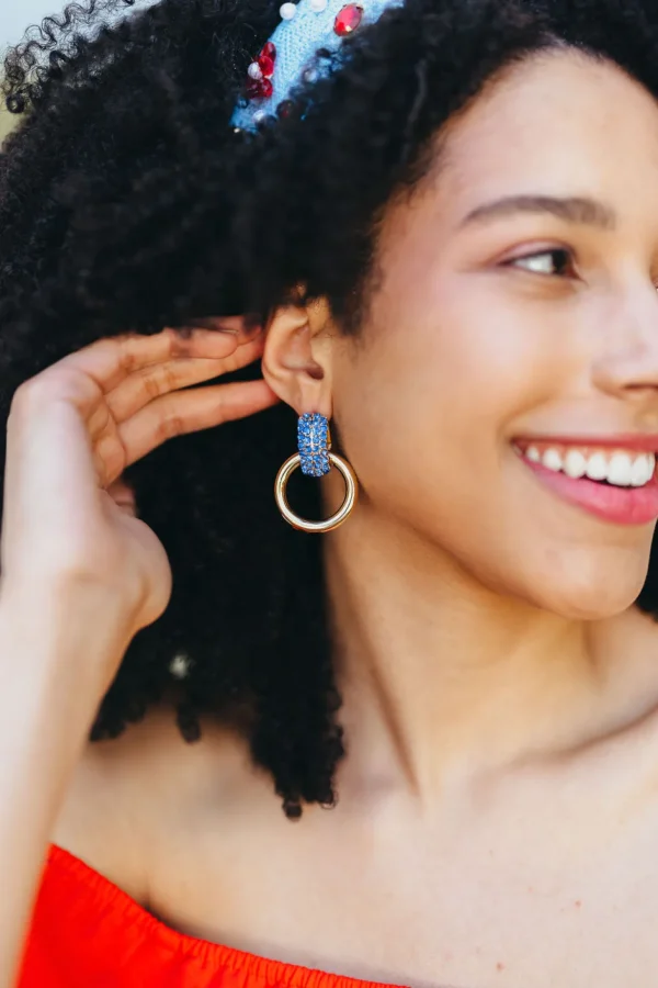 Blue Crystal & Gold Knocker Earrings-Brianna Cannon Sale