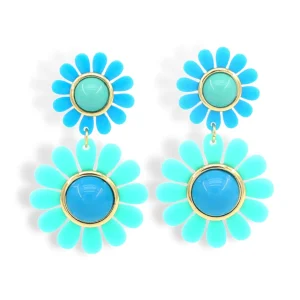 Blue May Flowers Double Drop Earrings-Brianna Cannon New