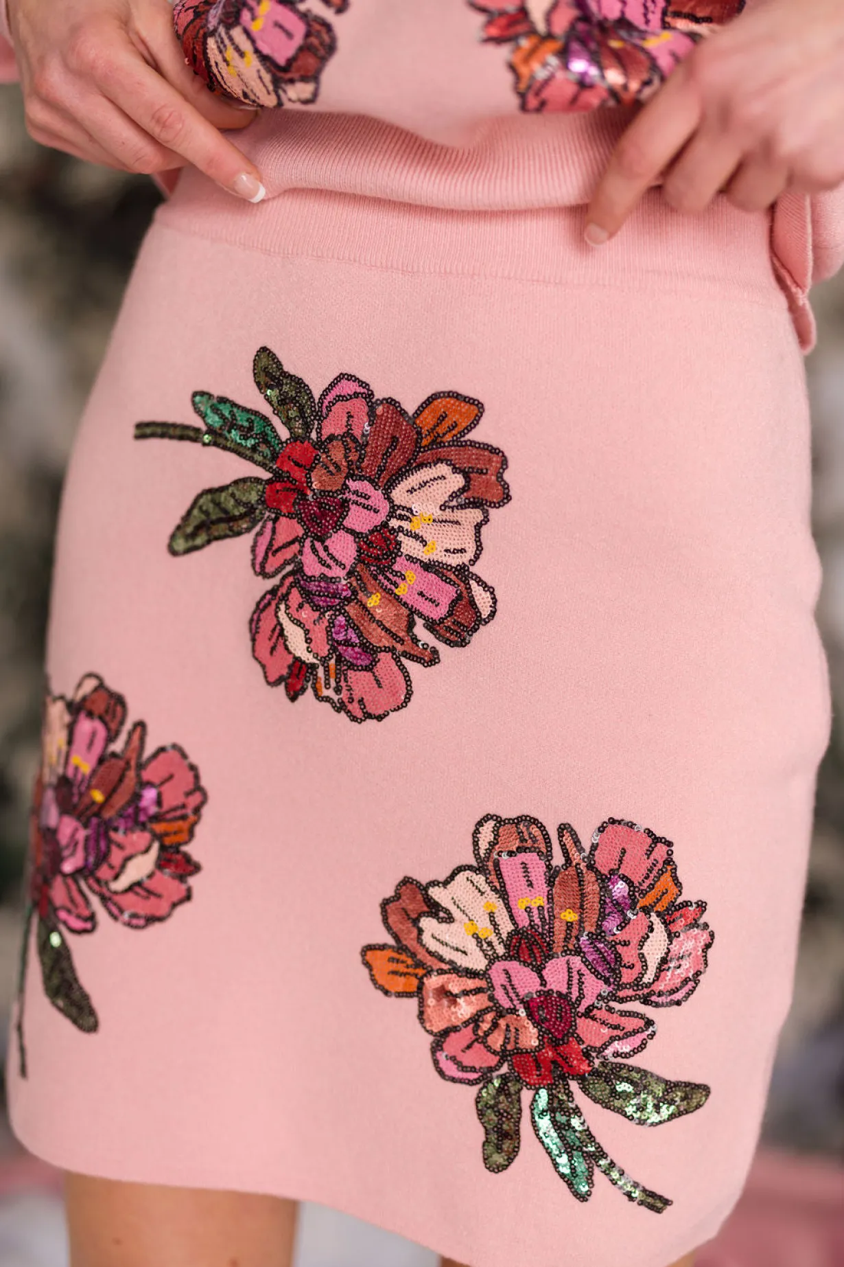 blushing_pink_floral_knit_3.webp Blushing Pink Floral Knit Pencil Skirt-Brianna Cannon Discount