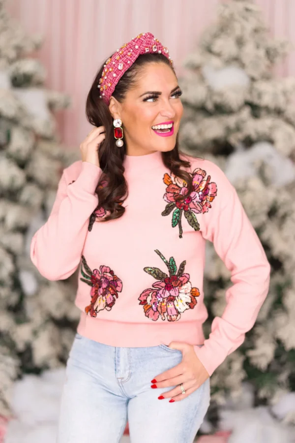 Blushing Pink Floral Sweater-Brianna Cannon Sale