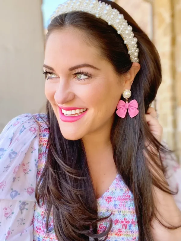 Bow Earrings with Pearl Logo Top (2 COLORS)-Brianna Cannon Fashion