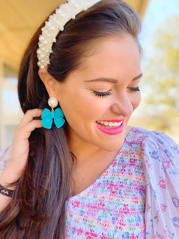 Bow Earrings with Pearl Logo Top (2 COLORS)-Brianna Cannon Fashion