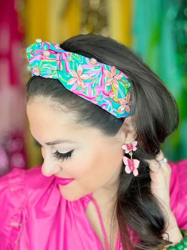 Bright Spring Floral Headband with Pink Flower Crystals-Brianna Cannon Sale