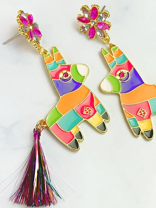 Burro Piñata Earrings with Metallic Tassel Tail-Brianna Cannon New