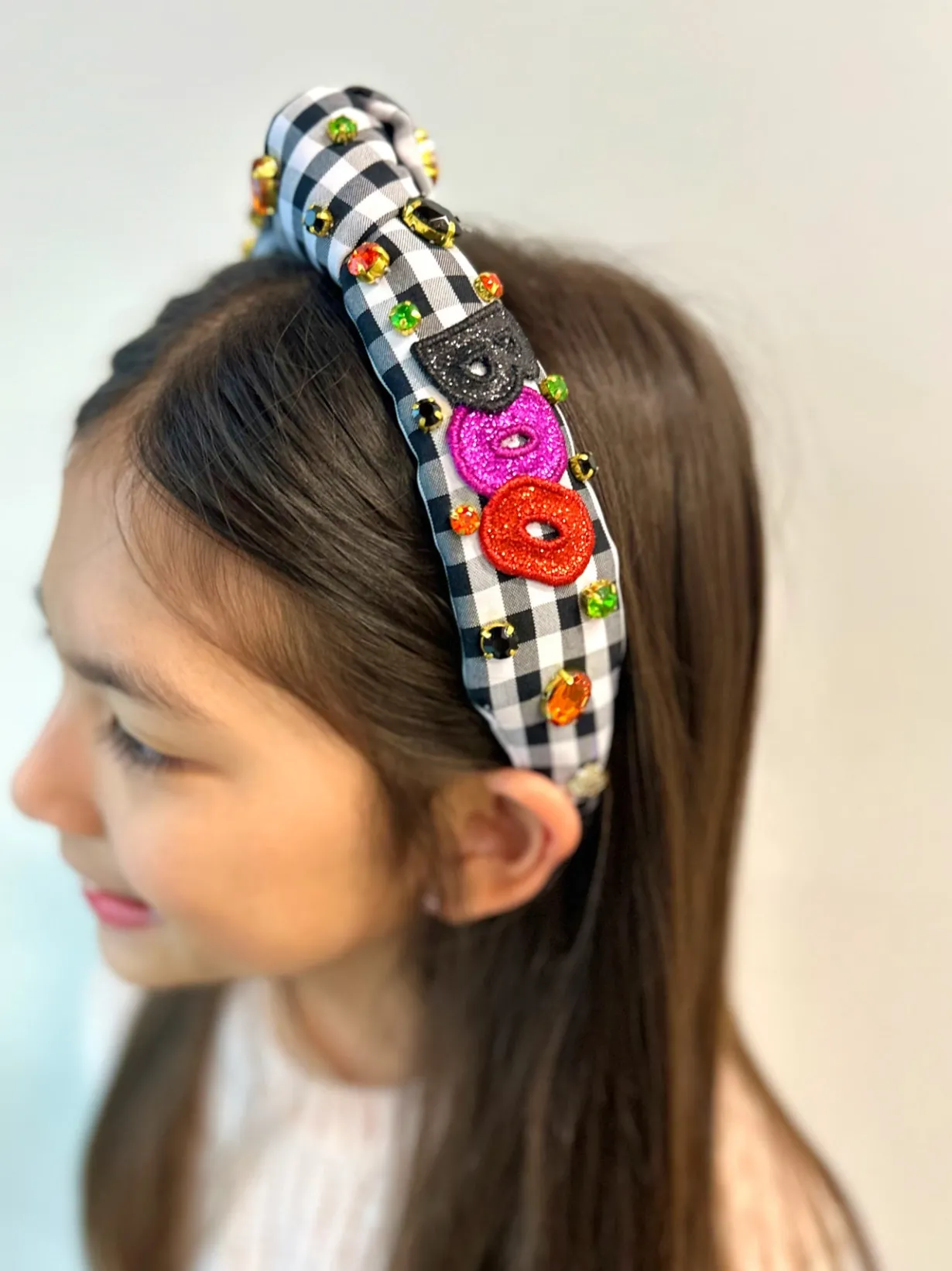 child_size_black__white_g_1.webp Child Size Black & White Gingham BOO Headband with Crystals-Brianna Cannon Online