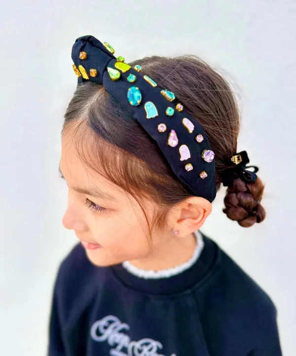 Child Size Black Headband With Neon Ghosts and Crystals-Brianna Cannon Online