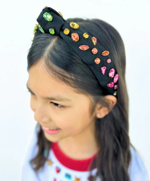 Child Size Black Rainbow Gradient Headband With Hand-Sewn Crystals-Brianna Cannon Hot