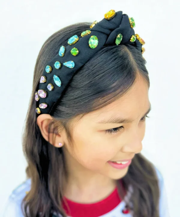 Child Size Black Rainbow Gradient Headband With Hand-Sewn Crystals-Brianna Cannon Hot