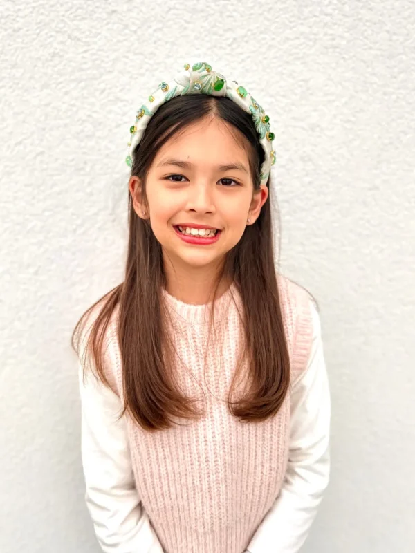 Child Size Blue & Green Floral Headband With Cabochons & Crystals-Brianna Cannon New