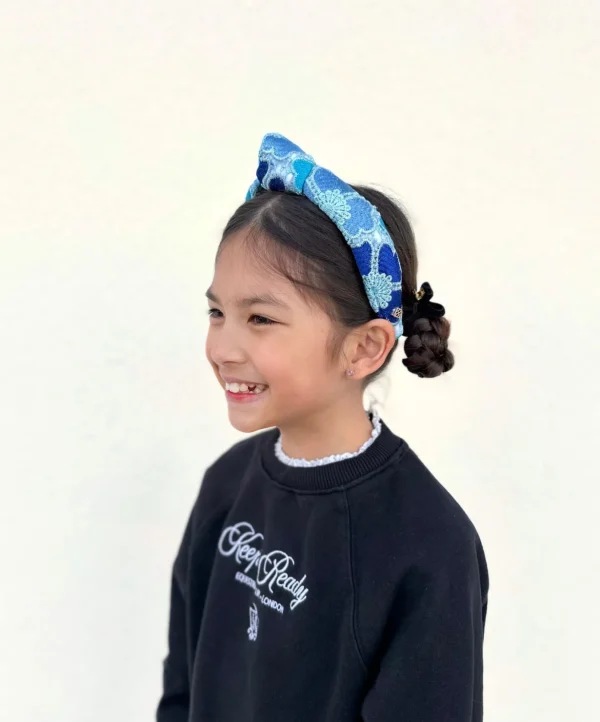 Child Size Blue Mosaic Lace Flowers Headband-Brianna Cannon Outlet