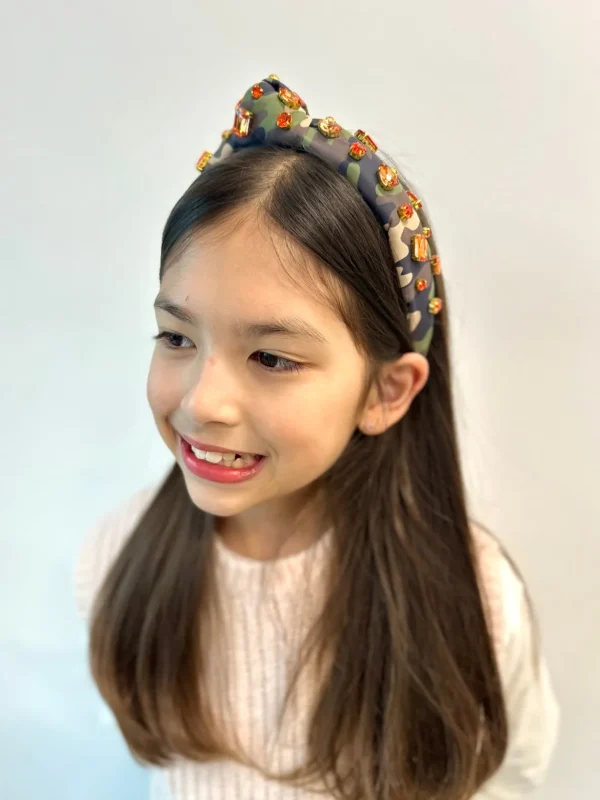 Child Size Camo Headband with Orange Crystals-Brianna Cannon Sale