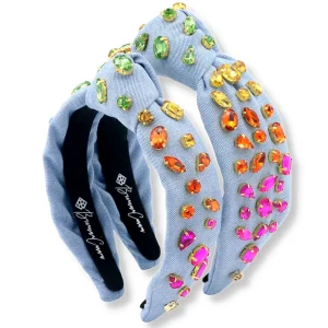 Child Size Denim Headband with Rainbow Gradient Hand-Sewn Crystals-Brianna Cannon Discount