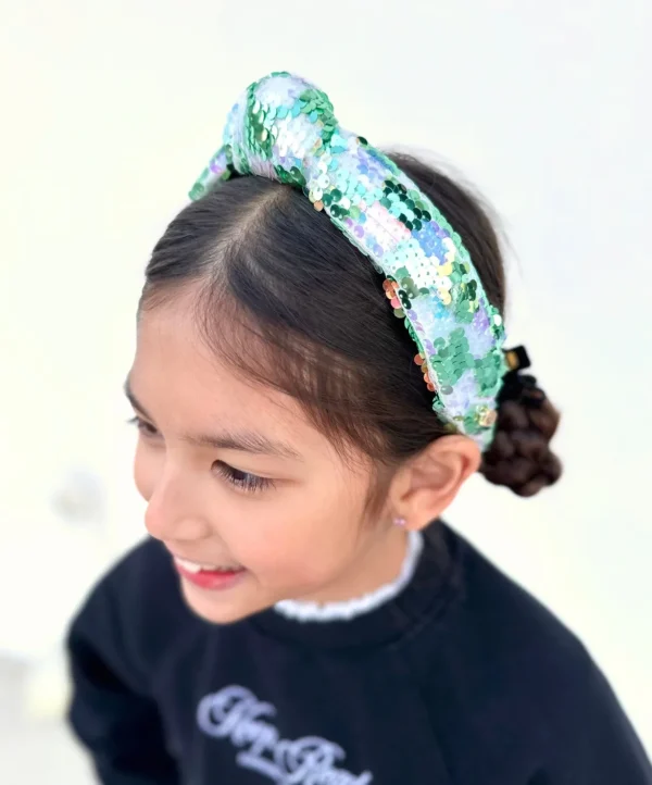 Child Size Green Iridescent Sequin Headband-Brianna Cannon Hot