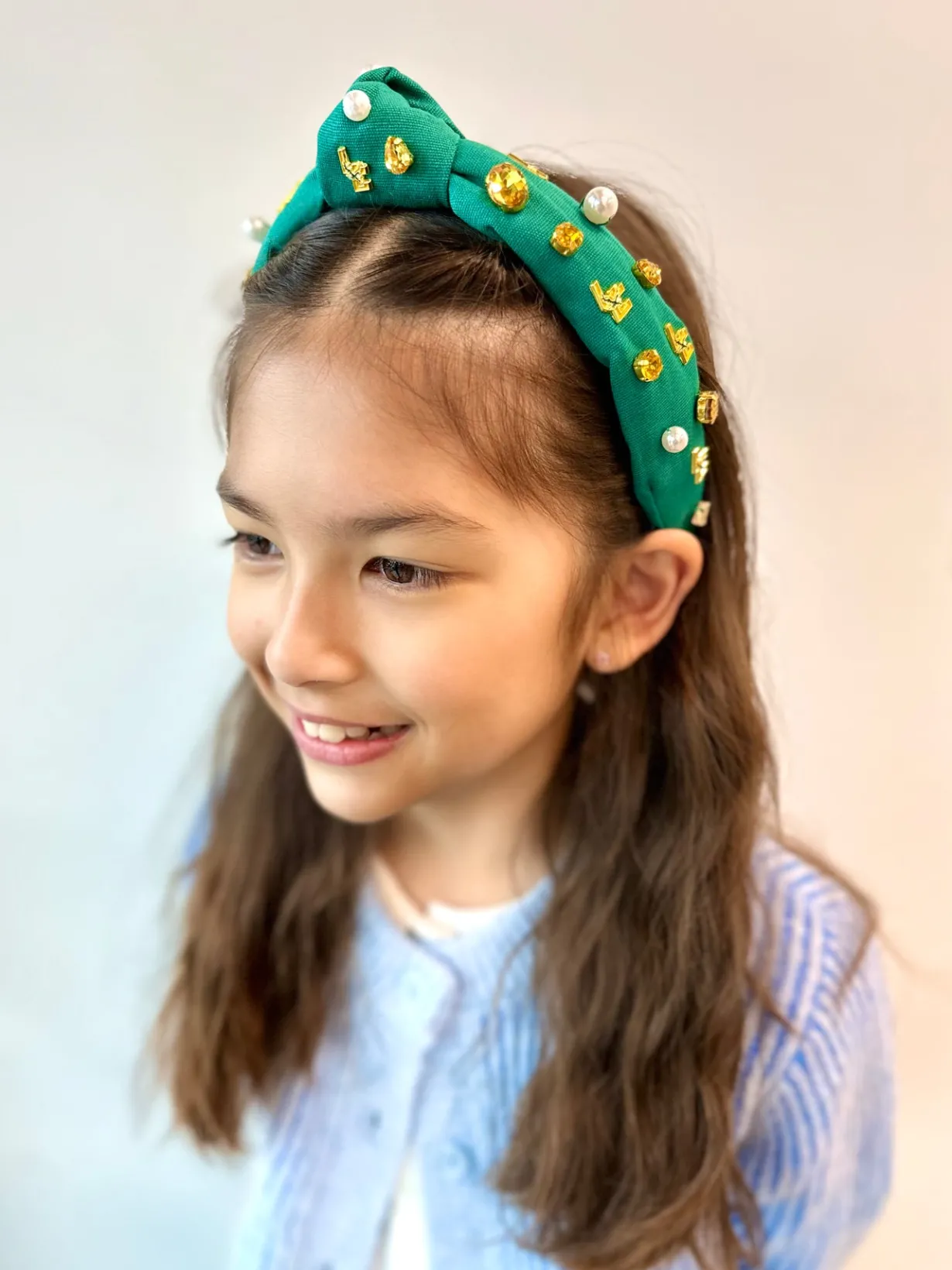 child_size_green_lca_logo_1.webp Child Size Green LCA Logo Headband With Pearls and Crystals-Brianna Cannon Best
