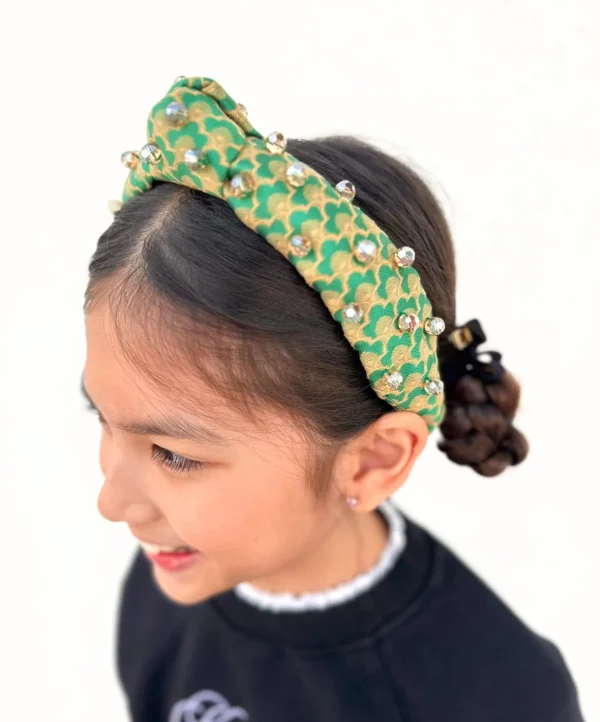 Child Size Green Scalloped Headband with Gold Beads-Brianna Cannon Hot