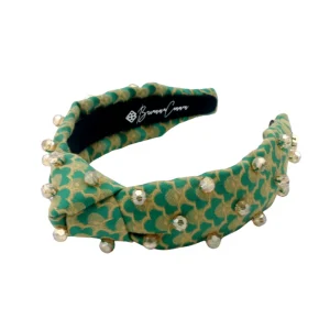 Child Size Green Scalloped Headband with Gold Beads-Brianna Cannon Hot