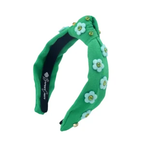 Child Size Green Twill Headband with Blue Flowers-Brianna Cannon Clearance
