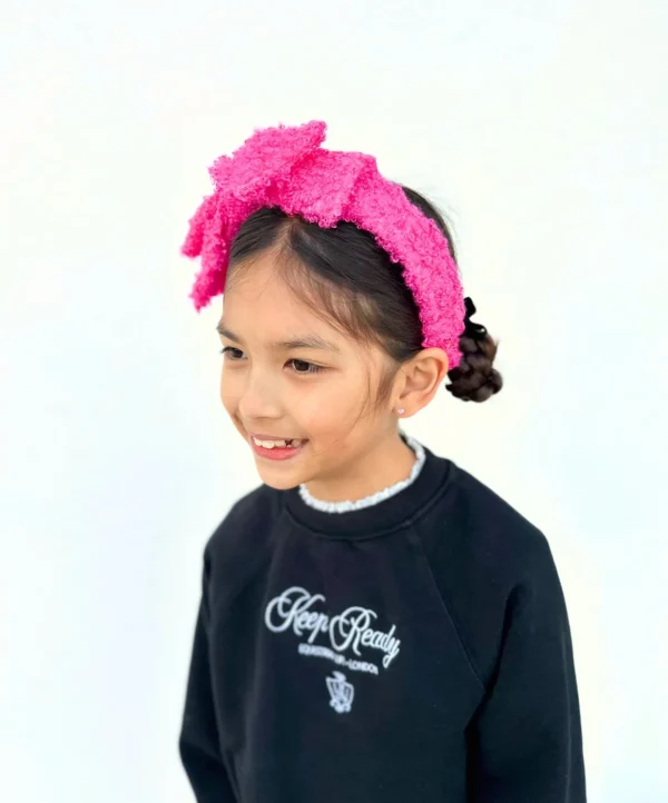 Child Size Hot Pink Boucle Side Bow Headband-Brianna Cannon Outlet