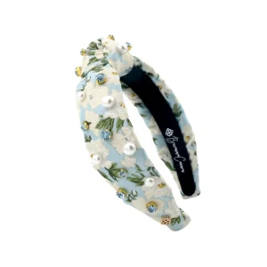 Child Size Light Blue & White Floral Headband with Crystals & Pearls-Brianna Cannon Clearance