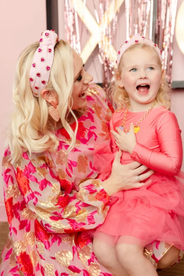 Child Size Light Pink Headband with Hot Pink Pavé Crystal Hearts-Brianna Cannon Sale