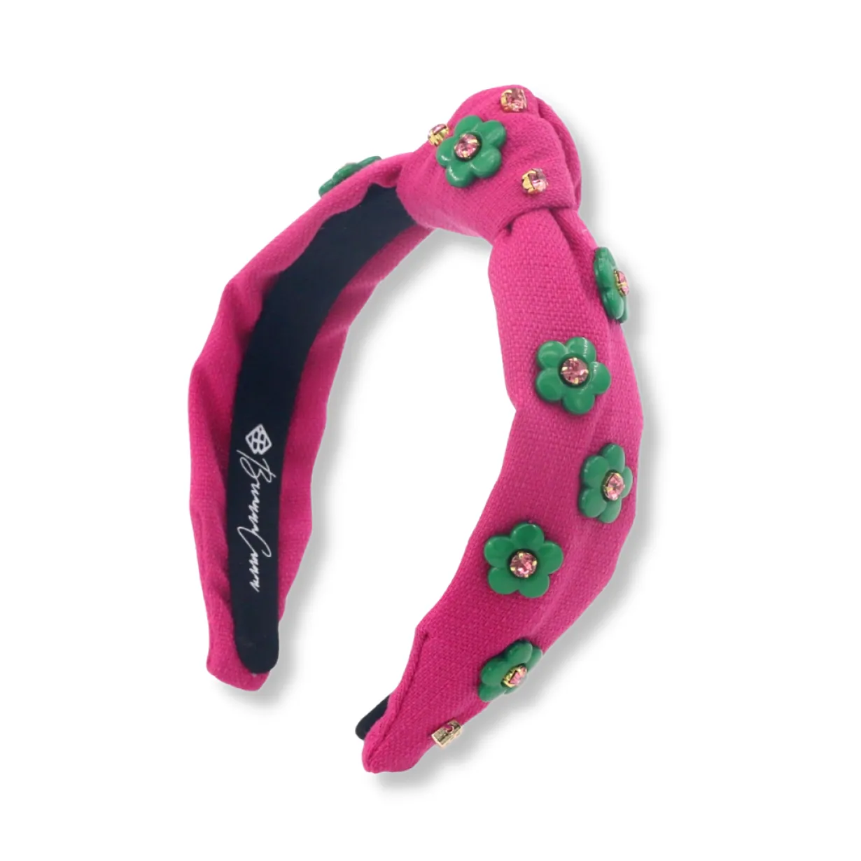 child_size_magenta_twill__0.webp Child Size Magenta Twill Headband with Green Flowers-Brianna Cannon Fashion