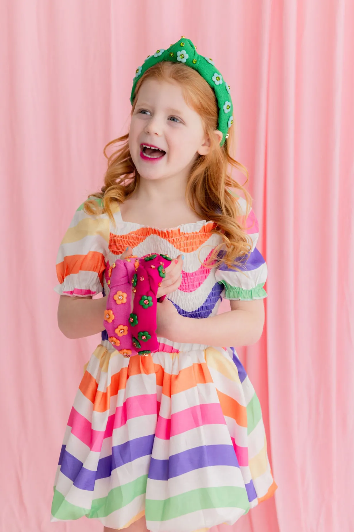 child_size_magenta_twill__2.webp Child Size Magenta Twill Headband with Green Flowers-Brianna Cannon Fashion