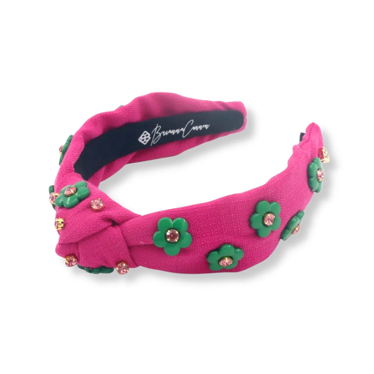 child_size_magenta_twill__3.webp Child Size Magenta Twill Headband with Green Flowers-Brianna Cannon Fashion