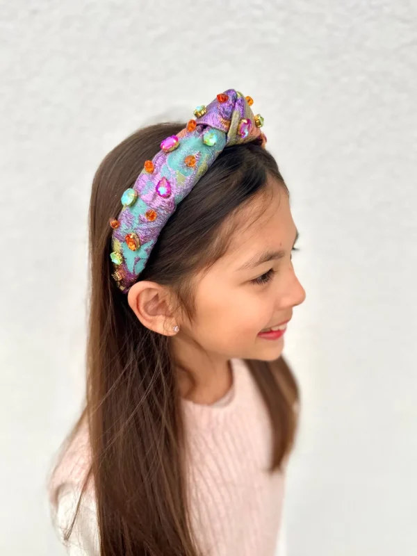 Child Size Metallic Iridescence Brocade Headband With Crystals-Brianna Cannon Fashion