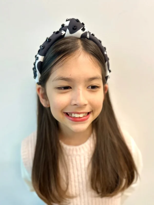 Child Size Monochrome Black Floral Headband with Black Beads-Brianna Cannon Outlet