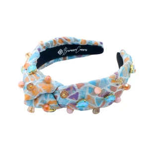 Child Size Mosaic Headband with Blue & Orange Crystals-Brianna Cannon Fashion