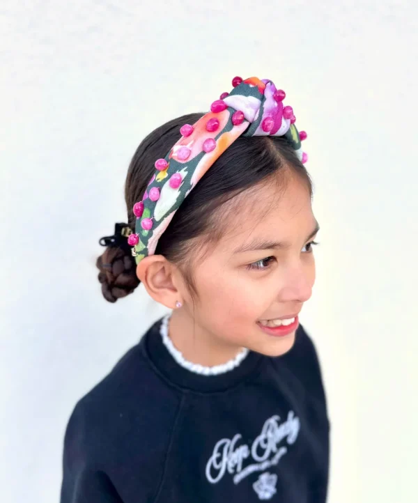 Child Size Mossy Floral Headband with Pink Beads-Brianna Cannon Online