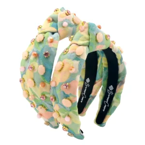Child Size Peach & Green Floral Headband With Cabochons & Crystals-Brianna Cannon Sale