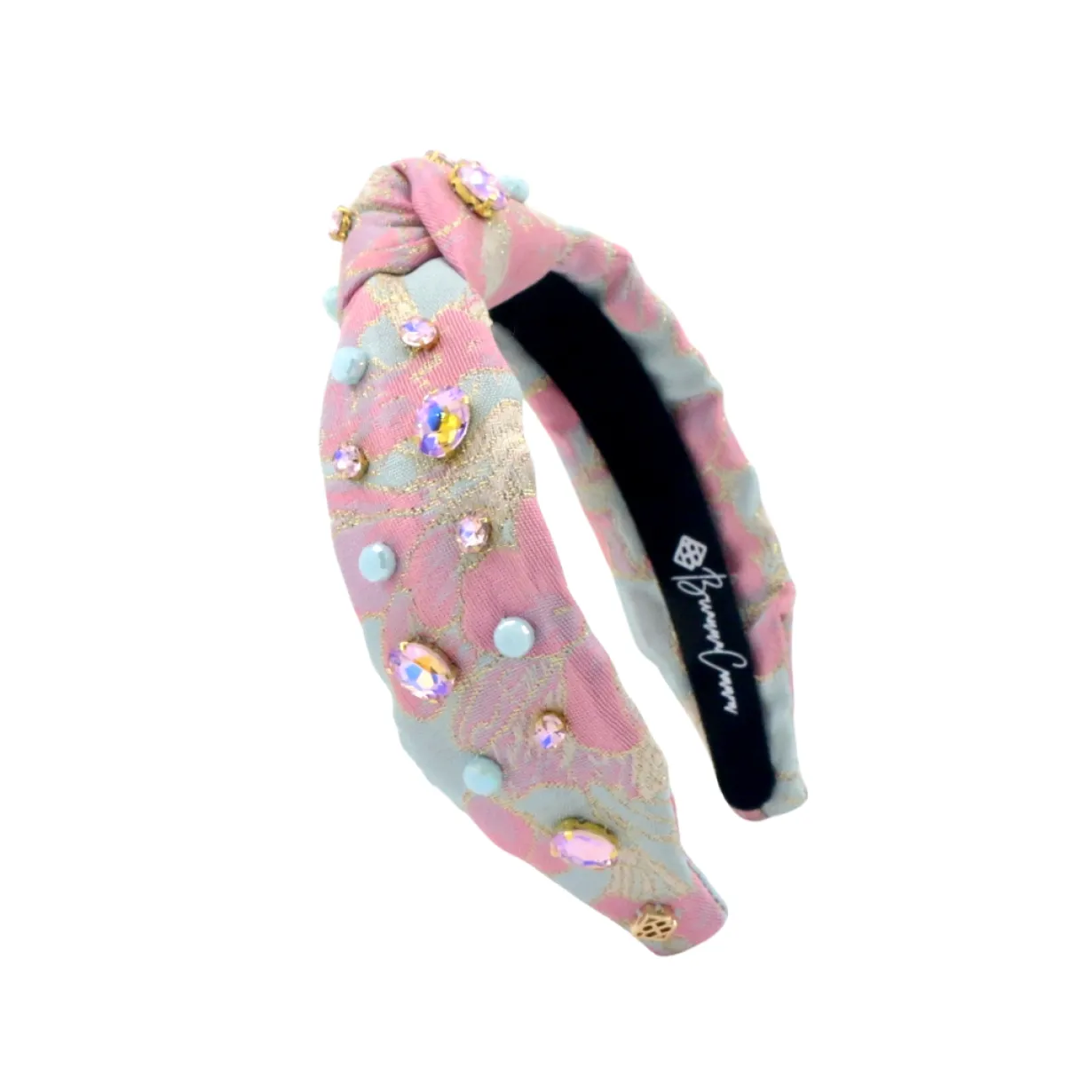 child_size_pink__blue_bro_0.webp Child Size Pink & Blue Brocade Headband With Crystals & Stones-Brianna Cannon Online