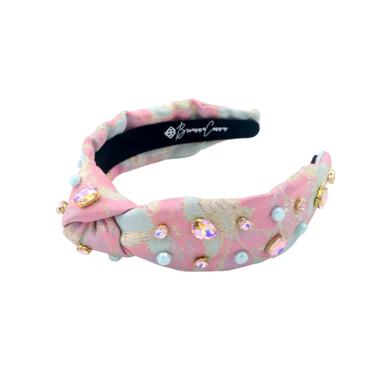 child_size_pink__blue_bro_4.webp Child Size Pink & Blue Brocade Headband With Crystals & Stones-Brianna Cannon Online