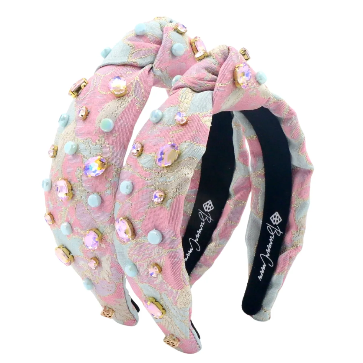 child_size_pink__blue_bro_5.webp Child Size Pink & Blue Brocade Headband With Crystals & Stones-Brianna Cannon Online
