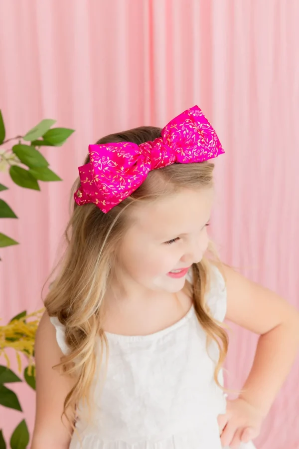 Child Size Pink & Gold Floral Side Bow Headband-Brianna Cannon Outlet