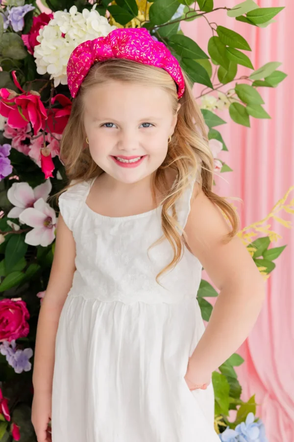Child Size Pink & Gold Floral Side Bow Headband-Brianna Cannon Outlet