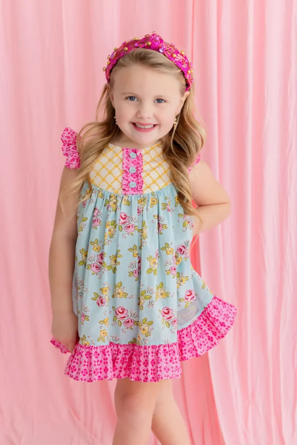 Child Size Pink & Gold Floral Headband with Gold Beads & Pink Crystals-Brianna Cannon Outlet