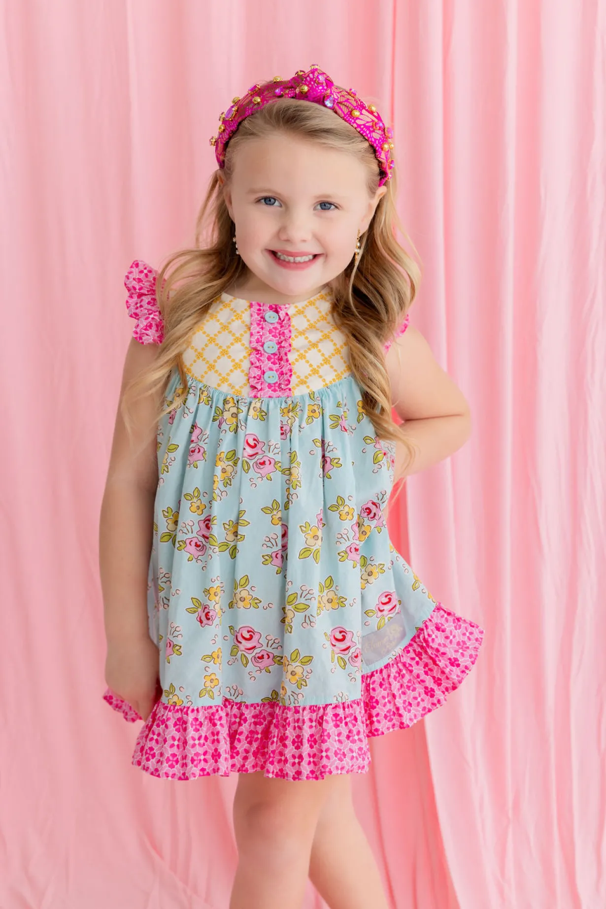 child_size_pink__gold_flo_2.webp Child Size Pink & Gold Floral Headband with Gold Beads & Pink Crystals-Brianna Cannon Outlet