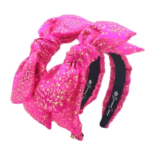 Child Size Pink & Gold Floral Side Bow Headband-Brianna Cannon Outlet